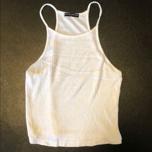 White high neck ribbed tank top